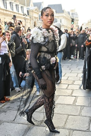 Jordyn Woods arriving at Jean Paul Gaultier show during Paris Fashion Week Haute Couture in Paris, France on January 24, 2024.PFW Jean Paul Gaultier Outside Arrivals, Paris, France - 24 Jan 2024