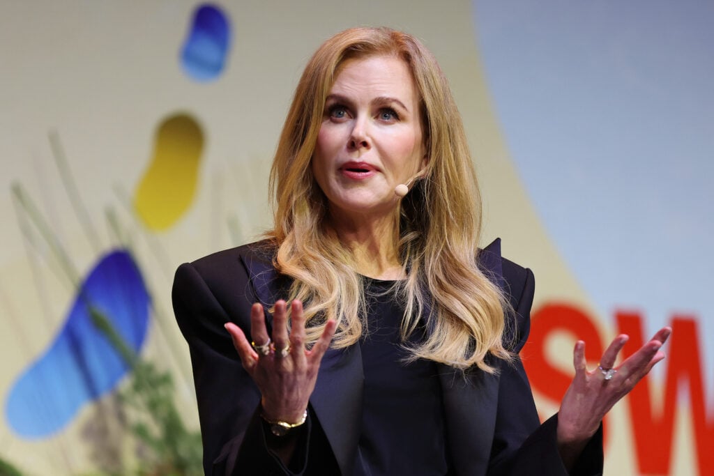 Nicole Kidman gestures while speaking in 2023.