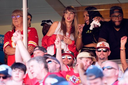 Taylor Swift watches next to Donna Kelsey in the second quarter as the Kansas City Chiefs play the Chicago Bears at Arrowhead Stadium in Kansas City, Missouri on Sunday, September 24, 2023.
NFL Bears Chiefs, Kansas City, Missouri, United States - 24 Sep 2023