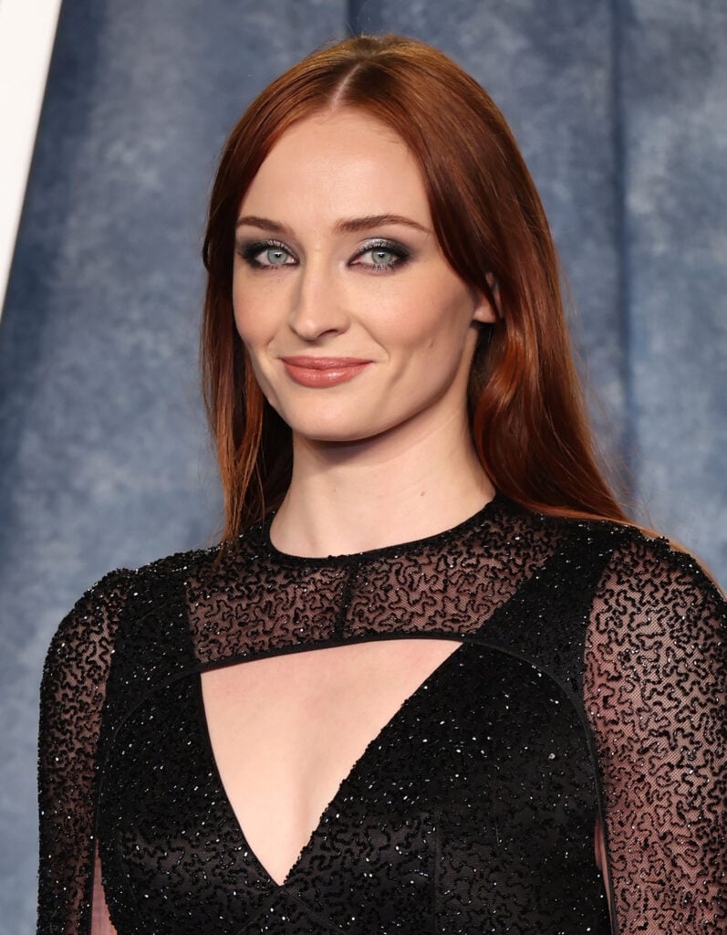 Sophie Turner wears black in 2023.