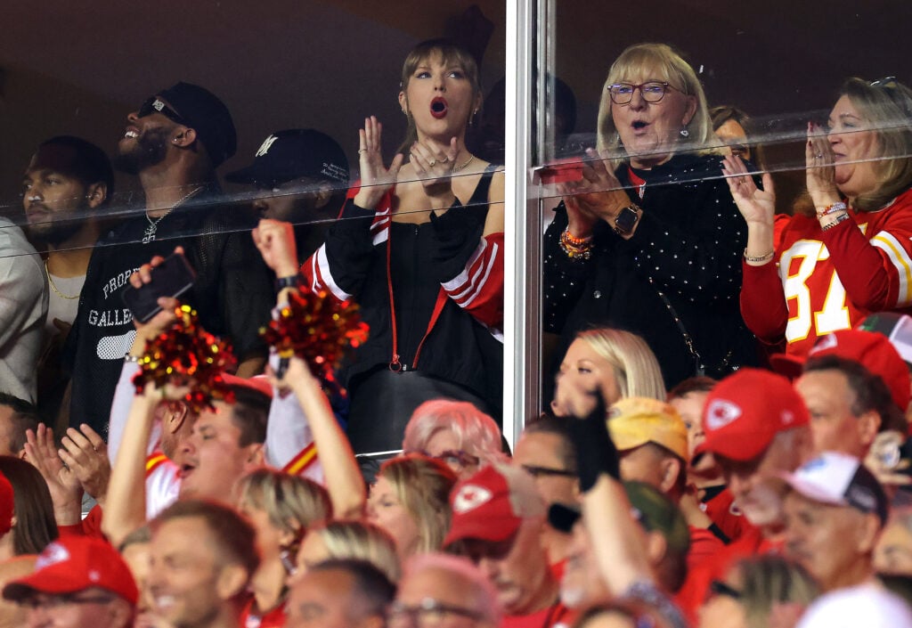 Taylor Swift and Donna Kelce watch the game in October 2023.