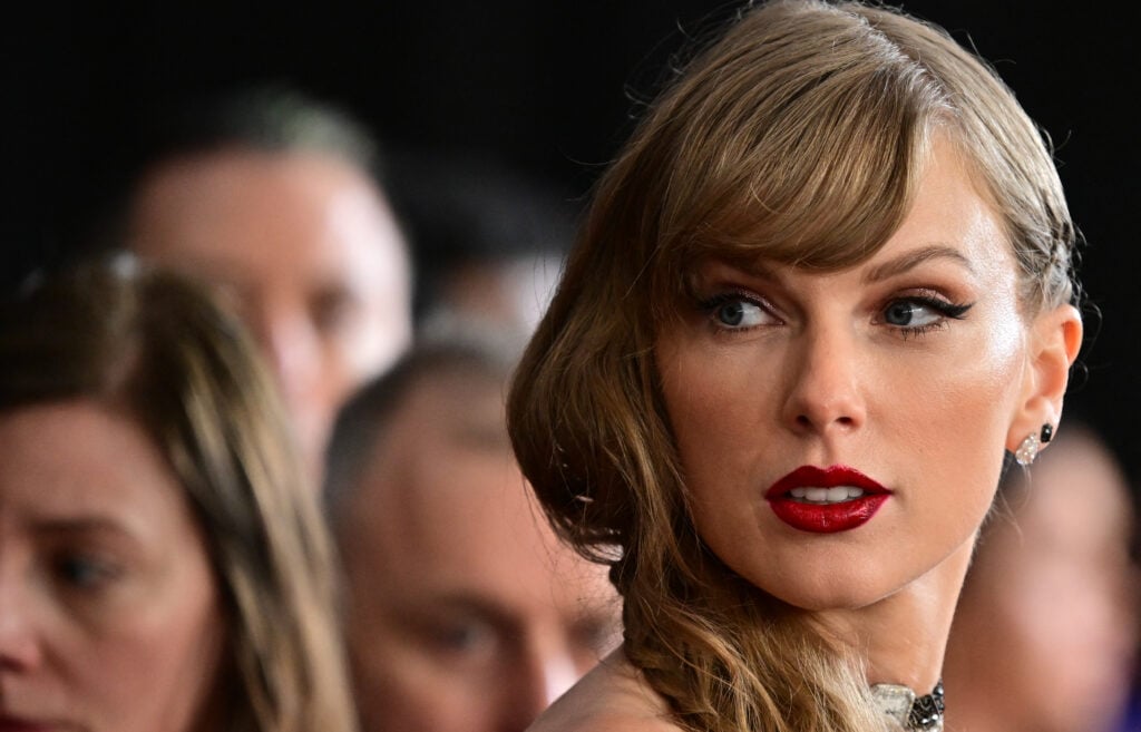 Taylor Swift arrives for the 66th Annual Grammy Awards at the Crypto.com Arena in Los Angeles on February 4, 2024. 