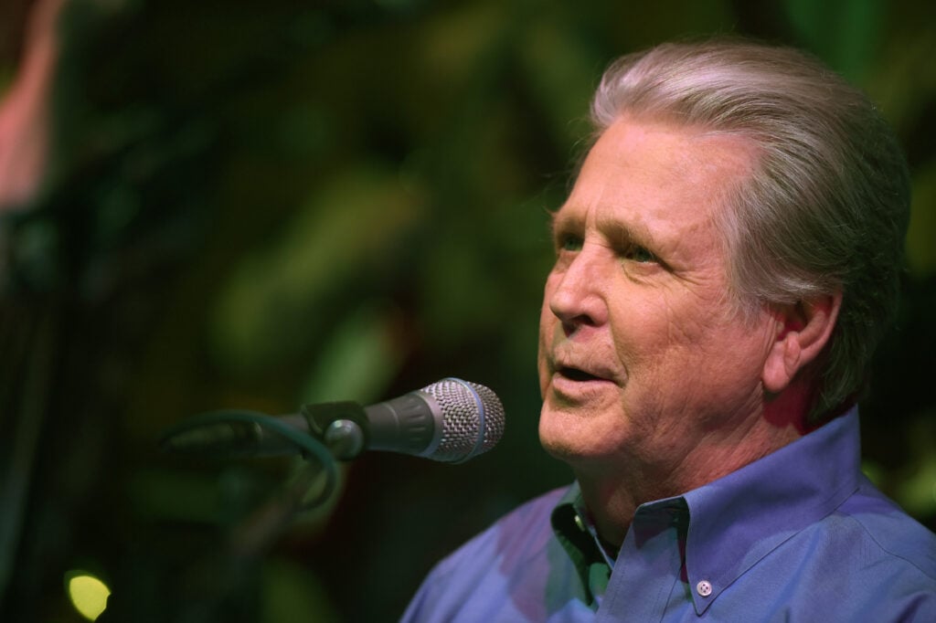 Musician Brian Wilson performs at Roadside Attraction's "Love and Mercy" DVD release and music celebration with Brian Wilson at the Vibrato Jazz Club on October 12, 2015 in Los Angeles, California. 