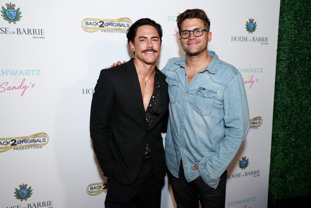 Tom Sandoval and Tom Schwartz attend the grand opening of The House of Barrie at House of Barrie on October 04, 2022 in Los Angeles, California.