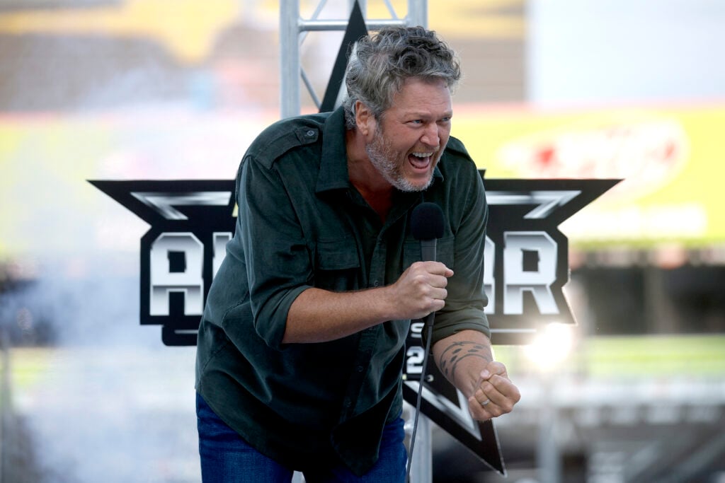 Blake Shelton at a car racing event in May of 2022.