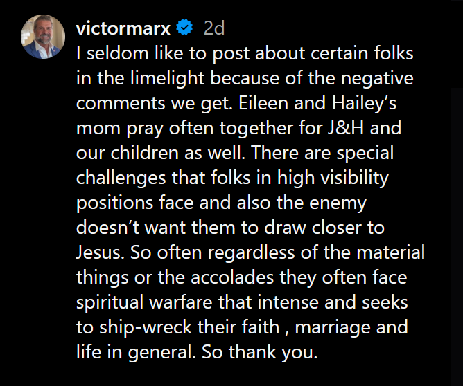 A dark mode screenshot of Victor Marx's Instagram caption.