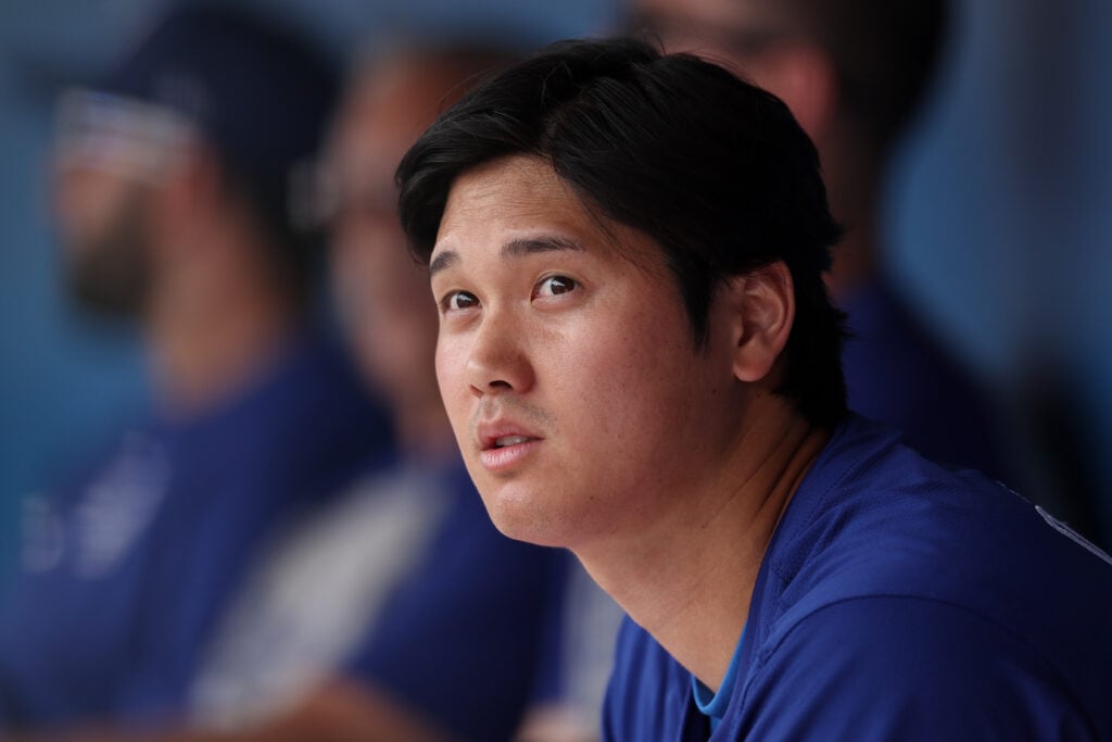 Shohei Ohtani in the dugout