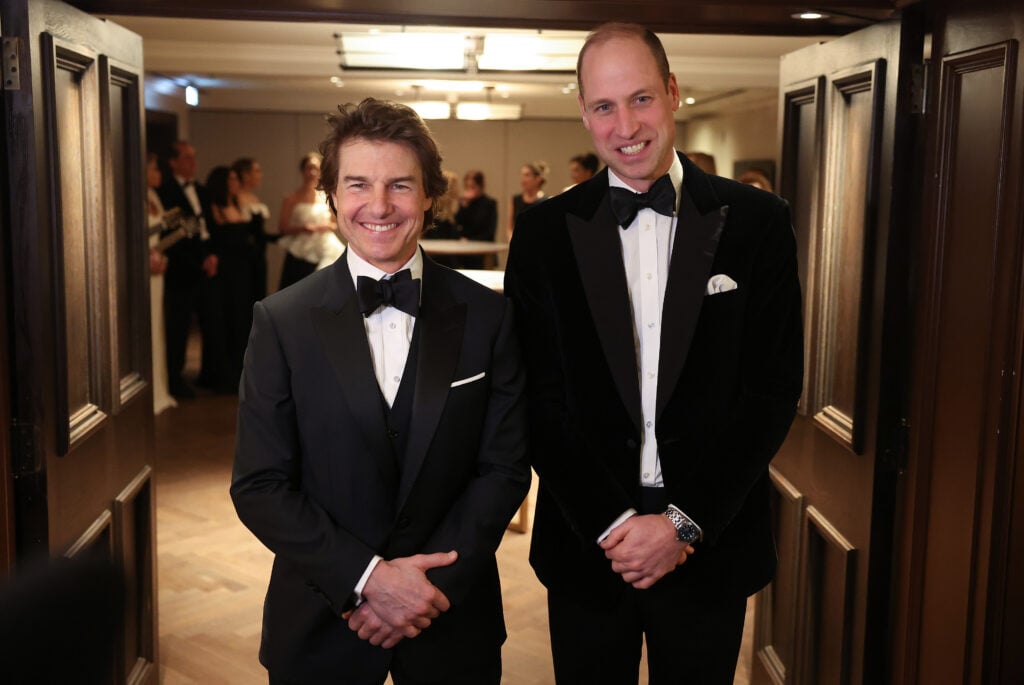 Britain's Prince William, Prince of Wales poses for a photo with US actor Tom Cruise at the London Air Ambulance Charity Gala Dinner at The OWO on February 7, 2024 in London, England.