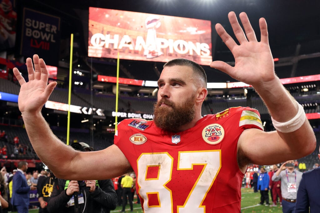 Travis Kelce on February 11, 2024.