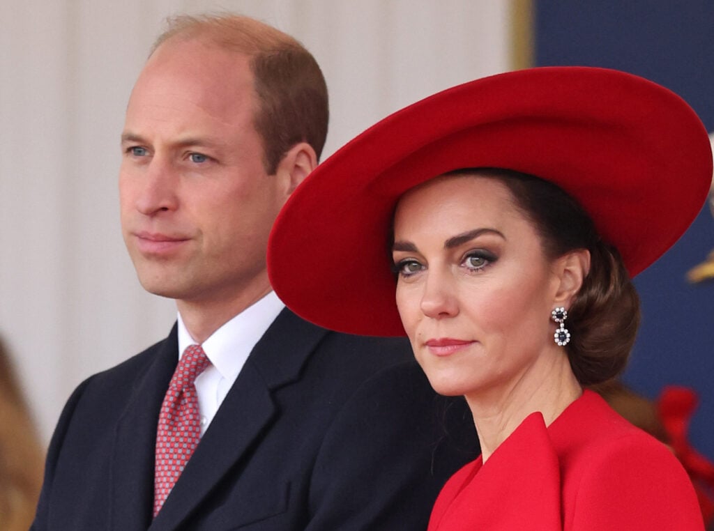 Prince William, Prince of Wales and Catherine, Princess of Wales attend a ceremonial welcome for The President and the First Lady of the Republic of Korea at Horse Guards Parade on November 21, 2023 in London, England.