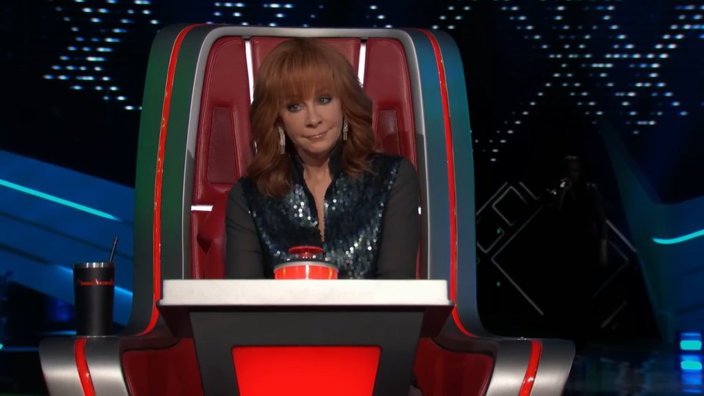 Reba McEntire on an iconic The Voice swivel chair.