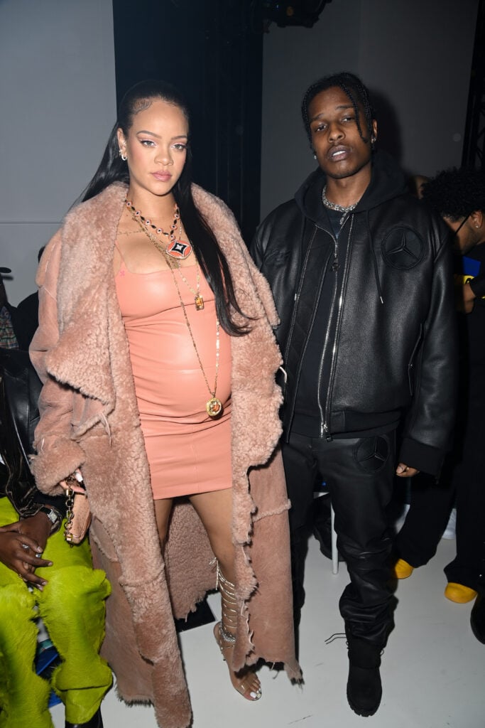 Rihanna and ASAP Rocky attend the Off-White Womenswear Fall/Winter 2022/2023 show as part of Paris Fashion Week on February 28, 2022 in Paris, France.