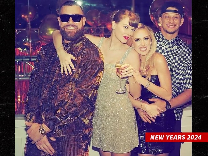 new year 2024 travis kelce taylor swift britney mahomes patrick mahomes