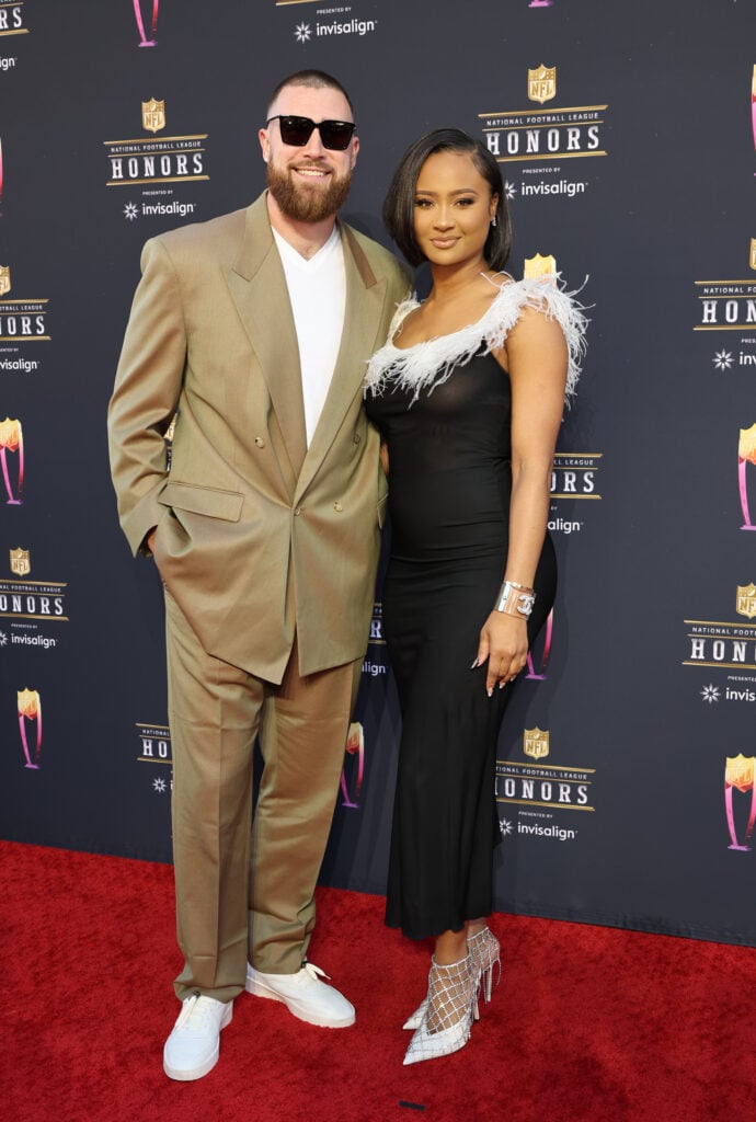 Travis Kelce and Kayla Nicole attend the 11th Annual NFL Honors at YouTube Theater on February 10, 2022 in Inglewood, California.