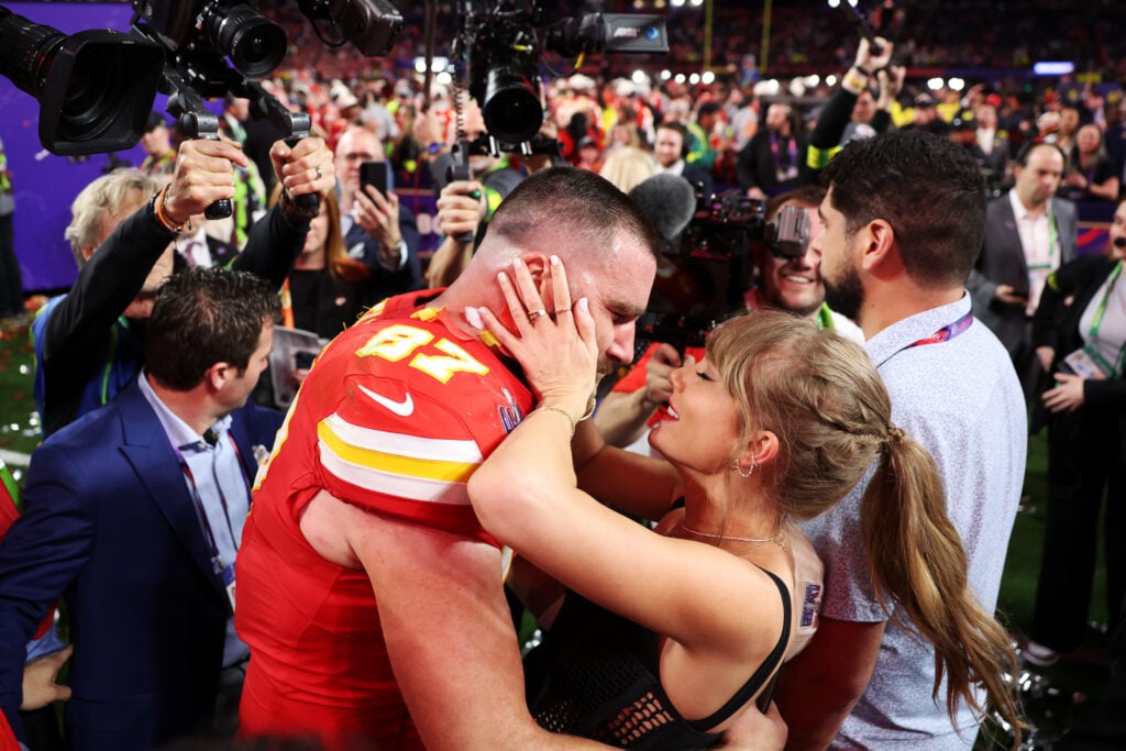 Taylor Swift and Travis Kelce on February 11, 2024. 